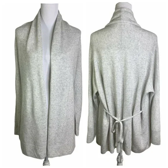 VINCE Gray Cashmere Wool Waist Tie Shawl Collar Cardigan Sweater Womens L New